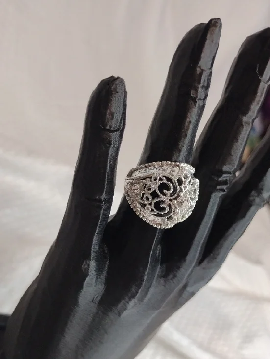 Silver Filigree Dome Cocktail Ring -Fashion Silver Ring L31 - Picture 4 of 5